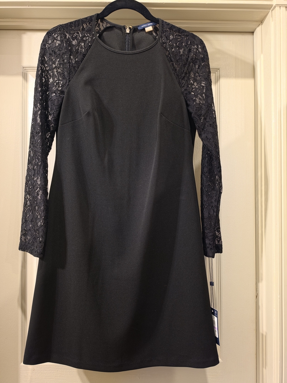 Tommy Hilfiger Black Lace-Sleeve A-Line Dress - Size 6